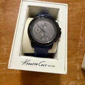 Kenneth Cole Black and Blue Chronograph Watch with Black Stones